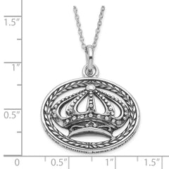 Sterling Silver Crown Necklace with Polished Antiqued Finish Gift Ready