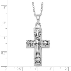 Sentimental Expressions Sterling Silver Rhodium-plated Antiqued Cross Ash Holder 18 Inch Necklace