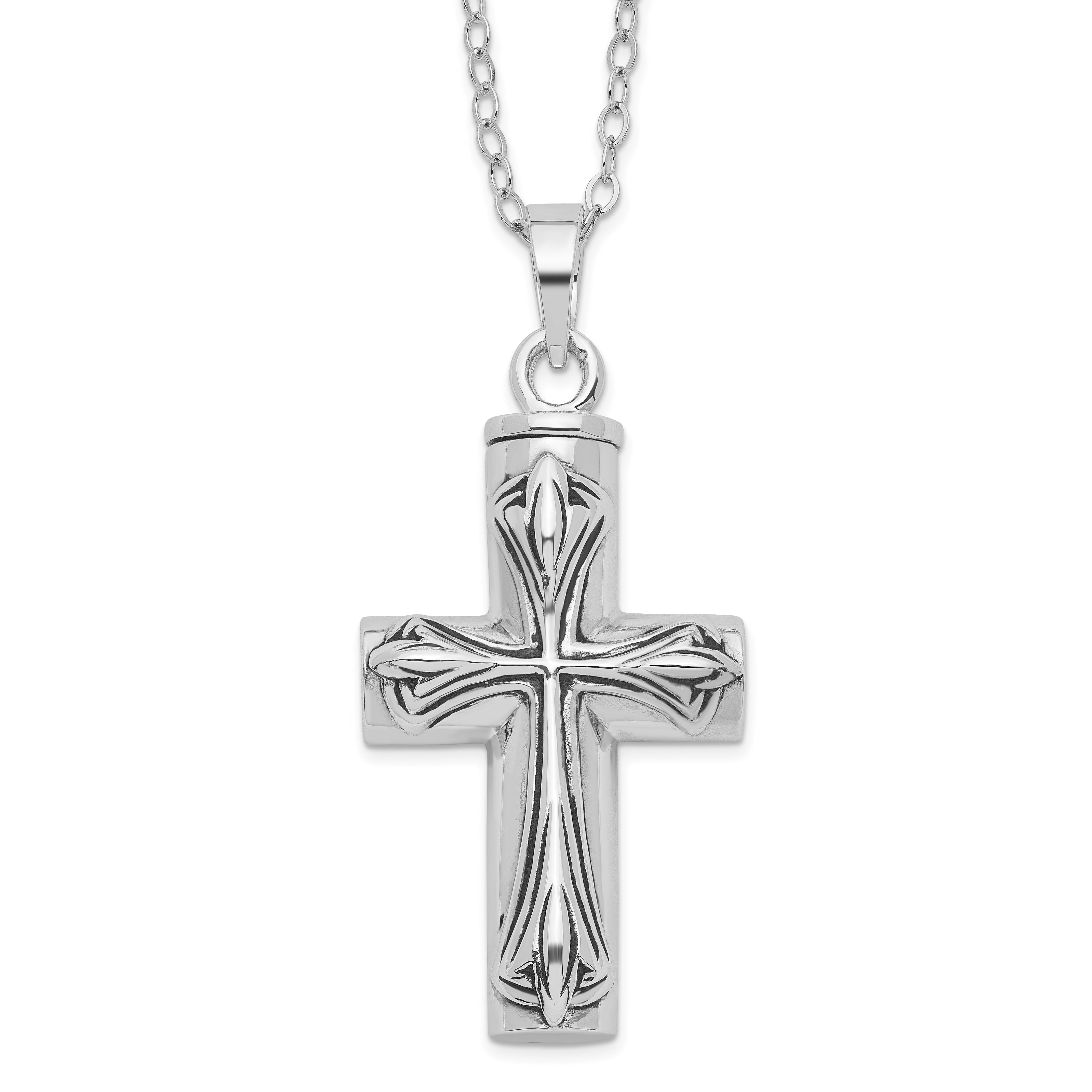 Sentimental Expressions Sterling Silver Rhodium-plated Antiqued Cross Ash Holder 18 Inch Necklace