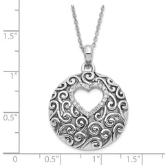 Sophia Jewelers Sterling Silver Heart Necklace with Antiqued CZ Elegance