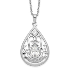 Sentimental Expressions Sterling Silver Rhodium-plated CZ In Loving Memory 18in Necklace