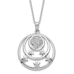 Sterling Silver CZ Stars & Heart Circle Dream Come True Necklace