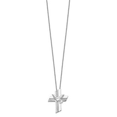 Sterling Silver CZ Confirmation Necklace with Polished Rhodium Finish