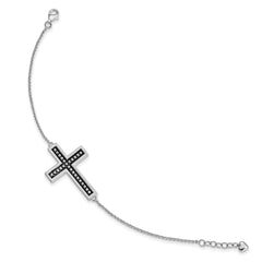 Sterling Silver Antiqued Carry Your Cross 7in. Bracelet w/ 1/2 in. ext