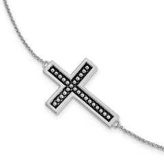 Sterling Silver Antiqued Carry Your Cross 7in. Bracelet w/ 1/2 in. ext