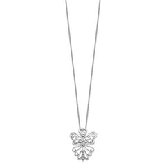 Sentimental Expressions Sterling Silver Rhodium-plated CZ Antiqued Angel, Heavenly Angel 18 Inch Necklace