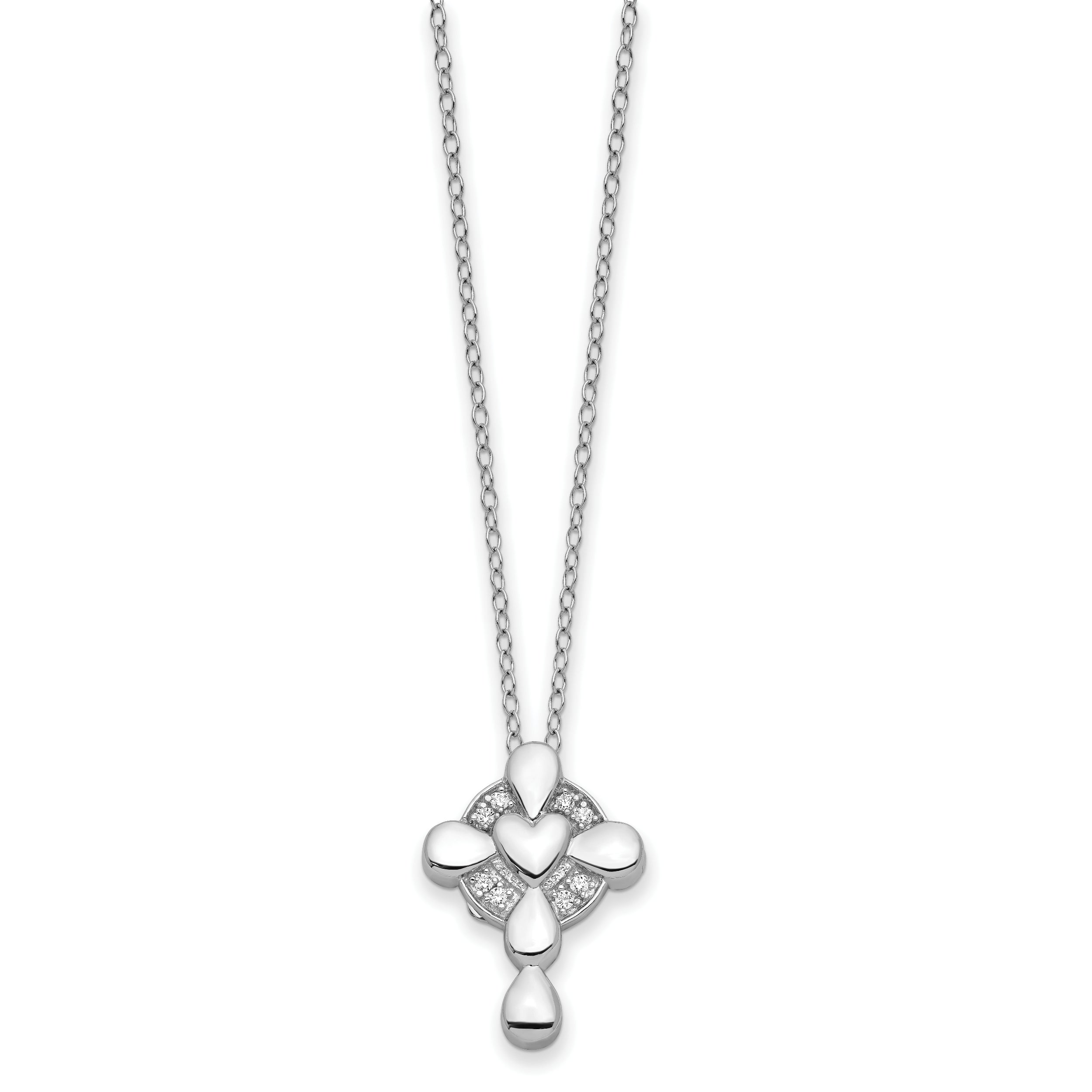 Sentimental Expressions Sterling Silver Rhodium-plated CZ Memory Cross Locket 18in Necklace