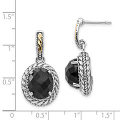Sophia Jewelers Sterling Silver Onyx Dangle Earrings with 14K Gold Accent