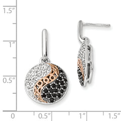 Sterling Silver 925 Onyx and White Topaz Dangle Earrings