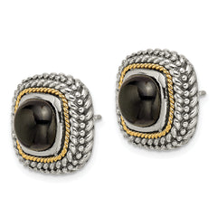 Sophia Jewelers Sterling Silver & 14K Gold Onyx Button Earrings