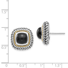 Sophia Jewelers Sterling Silver & 14K Gold Onyx Button Earrings