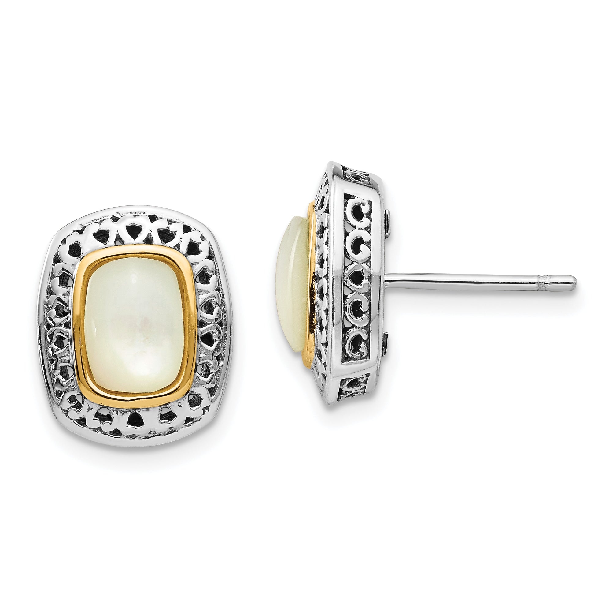 Shey Couture Sterling Silver with 14K Accent Antiqued Mother Of Pearl Post Earrings