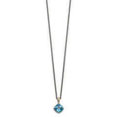 Shey Couture Sterling Silver with 14K Accent 18 Inch Antiqued Cushion Blue Topaz Necklace