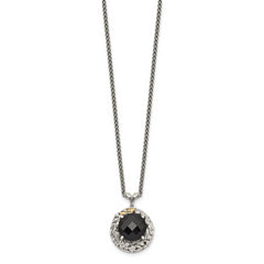 Shey Couture Sterling Silver with 14K Accent 18 Inch Antiqued Checkerboard-cut Black Onyx Necklace