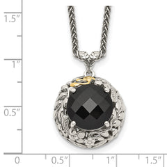 Shey Couture Sterling Silver with 14K Accent 18 Inch Antiqued Checkerboard-cut Black Onyx Necklace