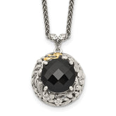 Shey Couture Sterling Silver with 14K Accent 18 Inch Antiqued Checkerboard-cut Black Onyx Necklace