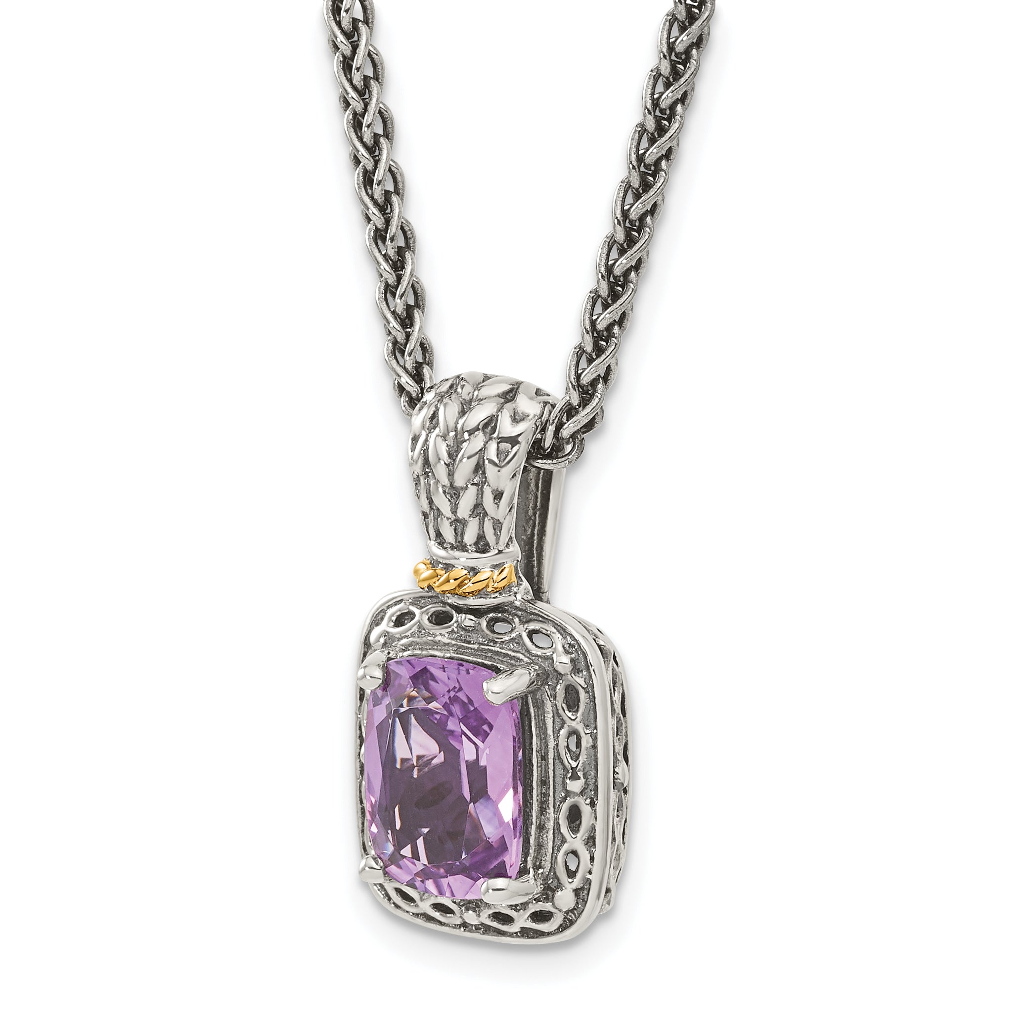 Shey Couture Sterling Silver with 14K Accent 18 inch Antiqued Cushion Amethyst Necklace