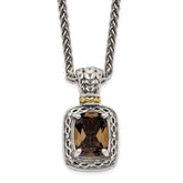 Shey Couture Sterling Silver with 14K Accent 18 Inch Antiqued Cushion Checkerboard Smoky Quartz Necklace
