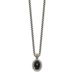 Shey Couture Sterling Silver with 14K Accent 18 Inch Antiqued Checkerboard-cut Black Onyx Necklace