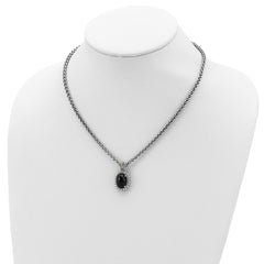 Shey Couture Sterling Silver with 14K Accent 18 Inch Antiqued Checkerboard-cut Black Onyx Necklace