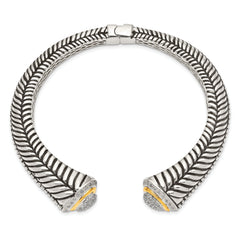 Sterling Silver 14K Gold Diamond Cuff Bracelet with Vintage Elegance