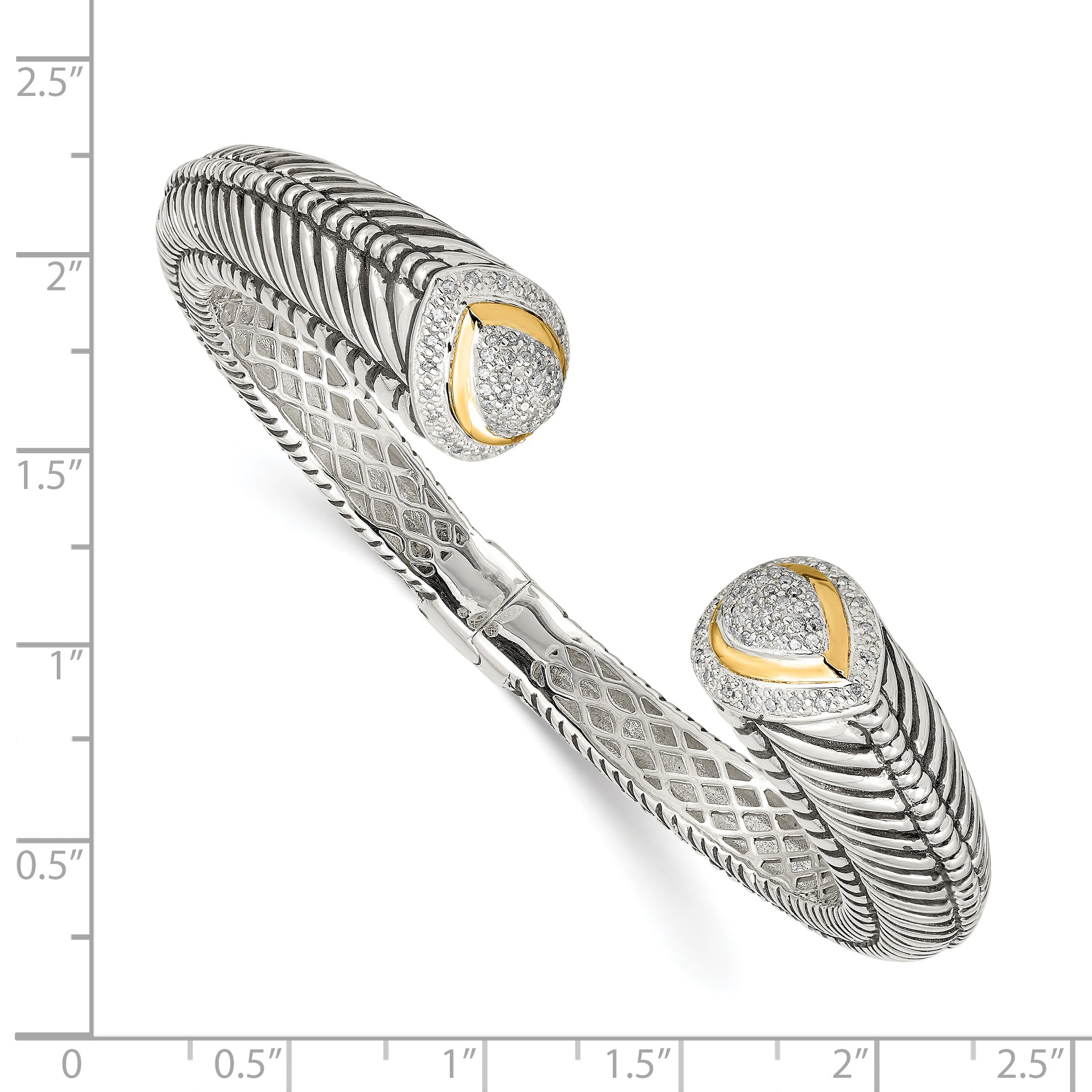 Shey Couture Sterling Silver with 14K Accent Antiqued 1/2 carat Diamond Hinged Cuff Bracelet
