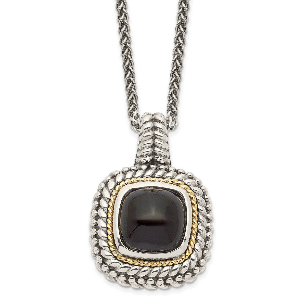 Shey Couture Sterling Silver with 14K Accent 18 Inch Antiqued Cabochon Black Onyx Necklace