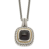 Shey Couture Sterling Silver with 14K Accent 18 Inch Antiqued Cabochon Black Onyx Necklace
