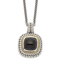 Shey Couture Sterling Silver with 14K Accent 18 Inch Antiqued Cabochon Black Onyx Necklace