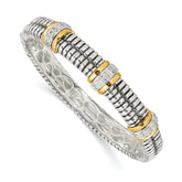 Shey Couture Sterling Silver with 14K Accent Antiqued 1/4ct. Diamond Hinged Bangle Bracelet