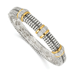 Shey Couture Sterling Silver with 14K Accent Antiqued 1/4ct. Diamond Hinged Bangle Bracelet