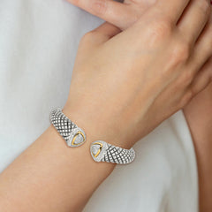 Sterling Silver 14K Gold Diamond Cuff Bracelet with Vintage Elegance