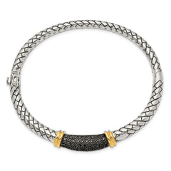 Sophia Jewelers Sterling Silver 14K Accent Black Diamond Bangle Bracelet