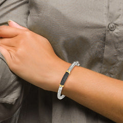 Sophia Jewelers Sterling Silver 14K Accent Black Diamond Bangle Bracelet