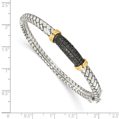 Sophia Jewelers Sterling Silver 14K Accent Black Diamond Bangle Bracelet