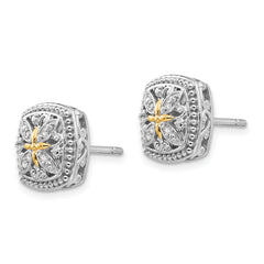 Sophia Jewelers Sterling Silver 14K Gold Vintage Diamond Button Earrings