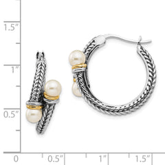 Sophia Jewelers Sterling Silver Pearl Hoop Earrings with 14K Gold Accent