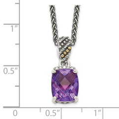 Shey Couture Sterling Silver with 14K Accent 18 Inch Antiqued Diamond and Checkerboard-cut Cushion Amethyst Necklace