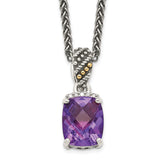 Shey Couture Sterling Silver with 14K Accent 18 Inch Antiqued Diamond and Checkerboard-cut Cushion Amethyst Necklace