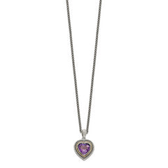 Sterling Silver & 14K Gold Amethyst Heart Necklace Vintage Inspired Elegance