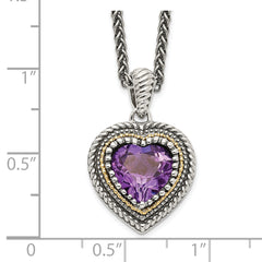Sterling Silver & 14K Gold Amethyst Heart Necklace Vintage Inspired Elegance