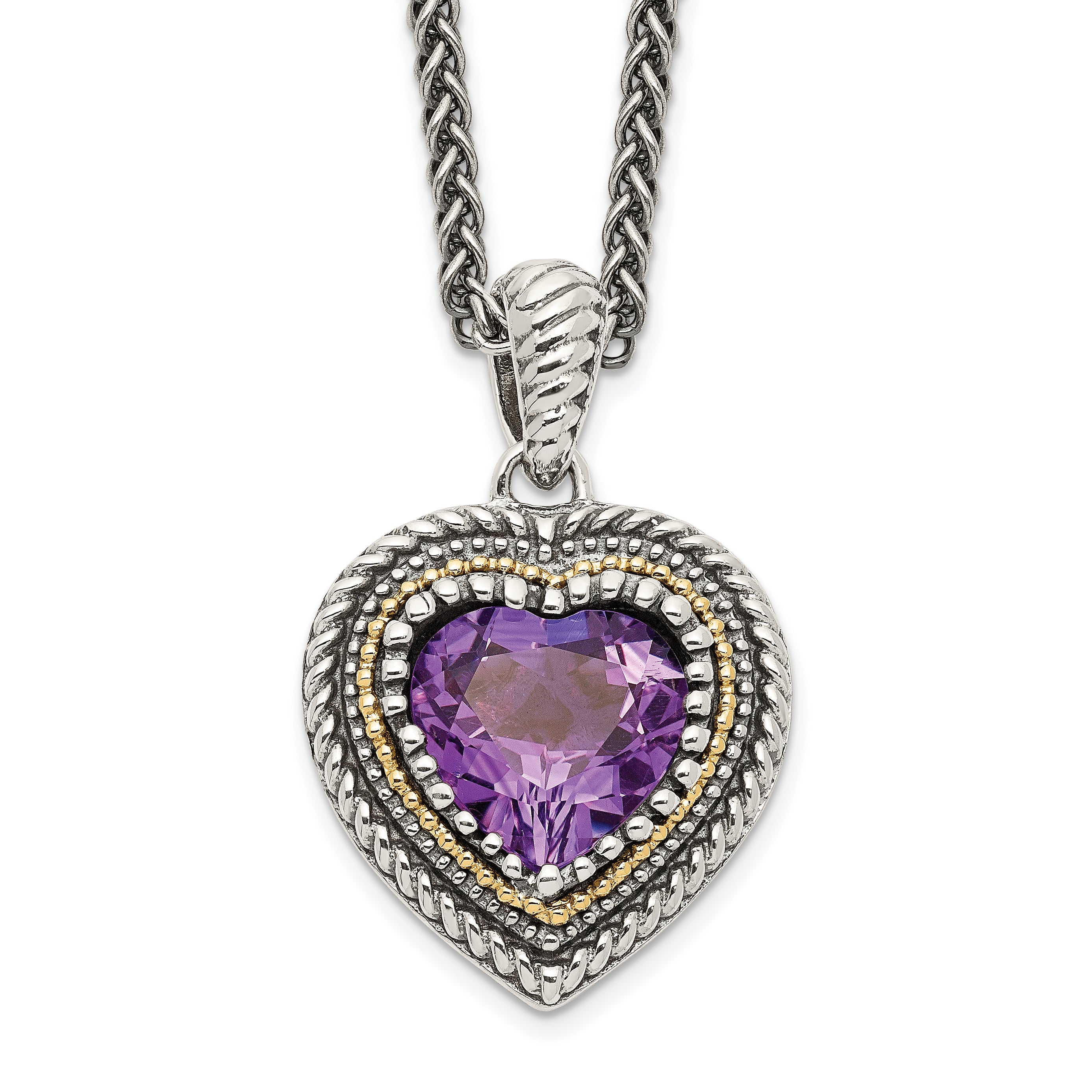 Shey Couture Sterling Silver with 14K Accent 18 inch Antiqued Amethyst Heart Necklace