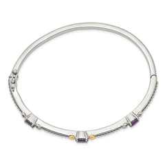 Sterling Silver 14K Gold Accent Amethyst Bangle with Vintage Elegance
