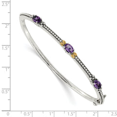 Sterling Silver 14K Gold Accent Amethyst Bangle with Vintage Elegance