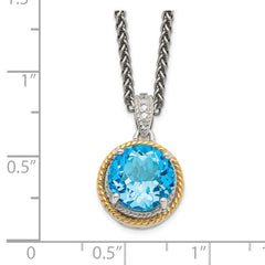 Shey Couture Sterling Silver with 14K Accent 18 Inch Antiqued Round Blue Topaz Necklace