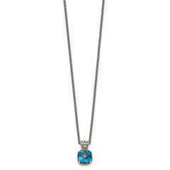 Shey Couture Sterling Silver with 14K Accent 18 Inch Antiqued Cushion London Blue Topaz Necklace