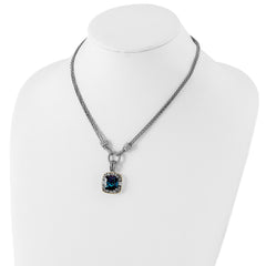 Shey Couture Sterling Silver with 14K Accent 17 Inch Antiqued Cushion London Blue Topaz and Diamond Plus 1in. Ext. Necklace