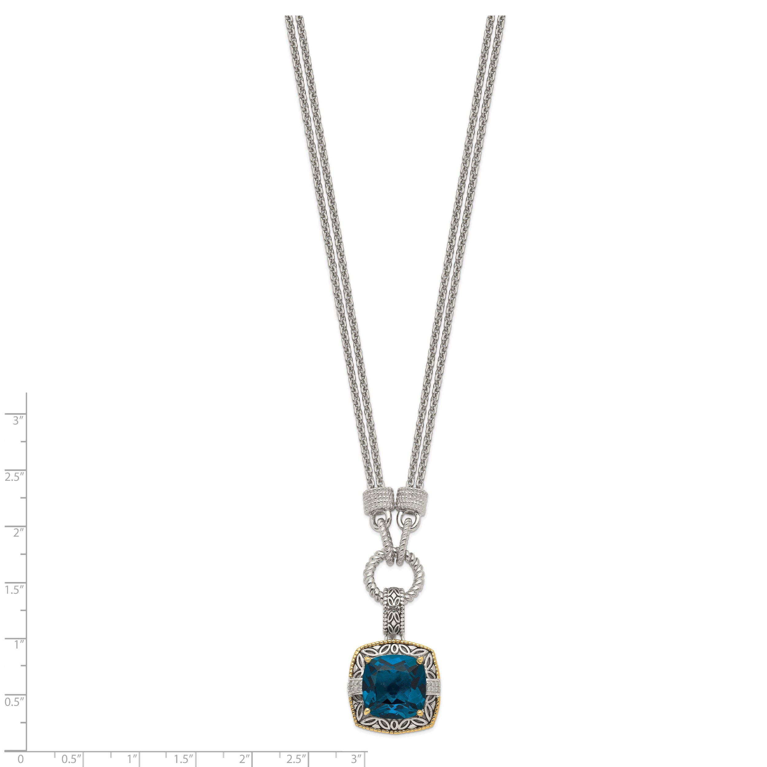 Shey Couture Sterling Silver with 14K Accent 17 Inch Antiqued Cushion London Blue Topaz and Diamond Plus 1in. Ext. Necklace