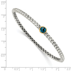 Sterling Silver 14K Gold London Blue Topaz Bangle Elegant Design