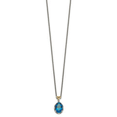 Shey Couture Sterling Silver with 14K Accent 18 Inch Antiqued Oval London Blue Topaz Oval Necklace